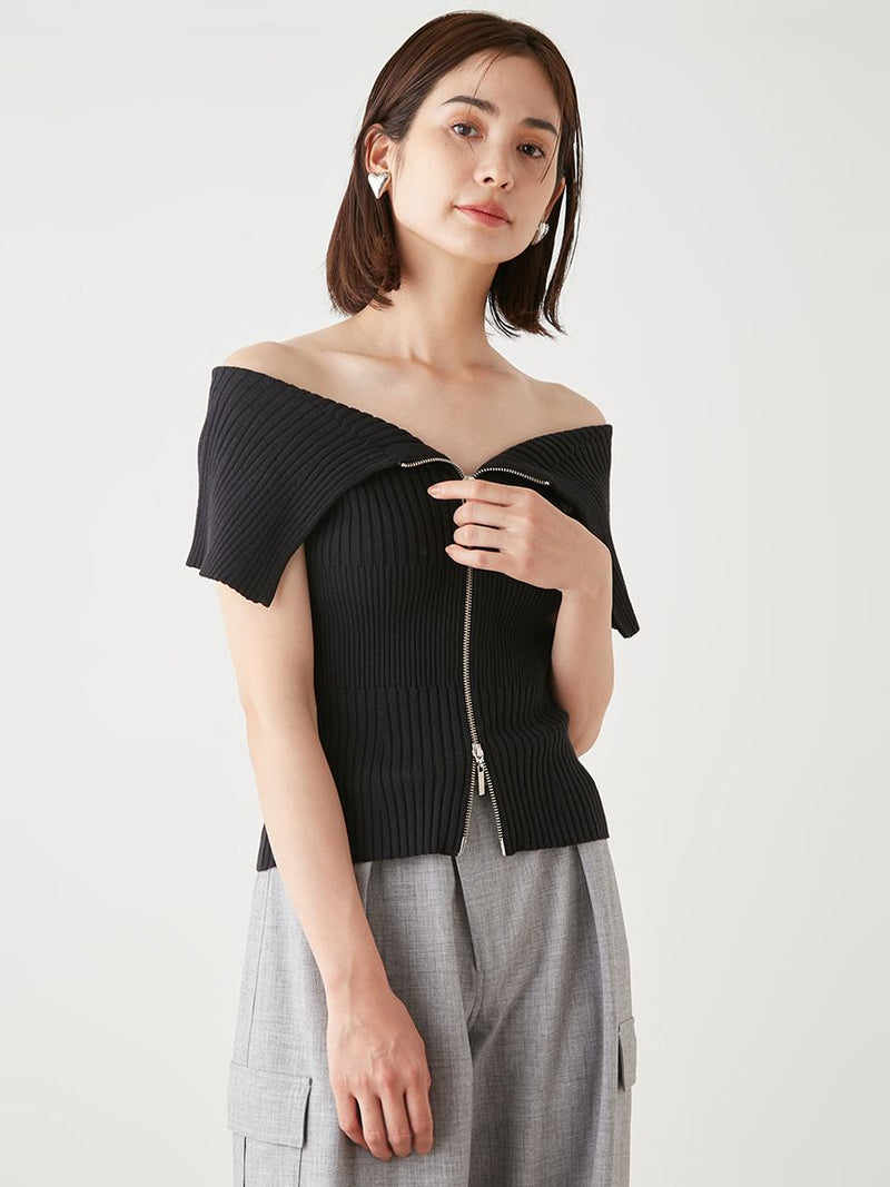 front zip design knit pullover