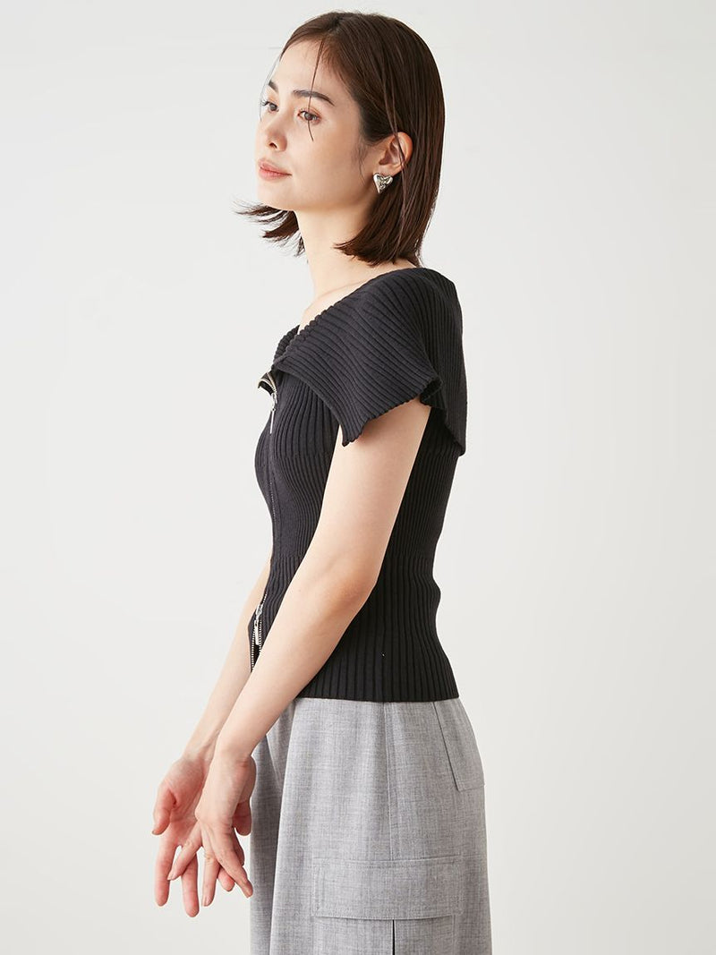 front zip design knit pullover