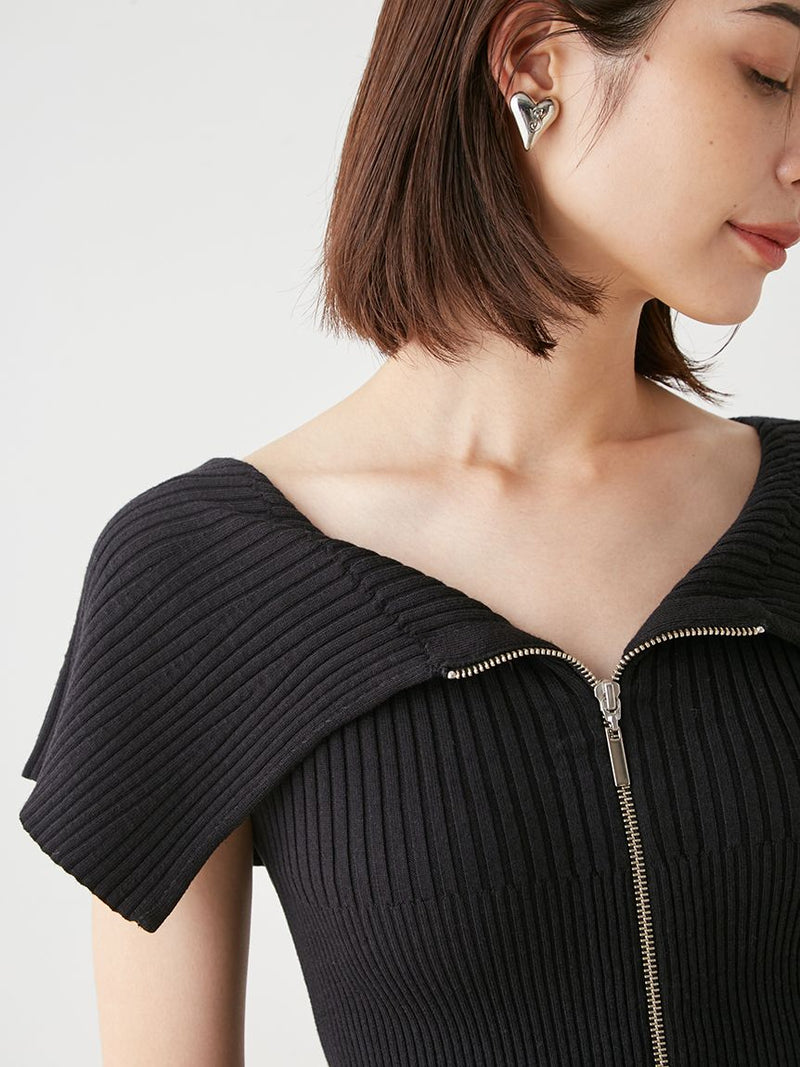 front zip design knit pullover