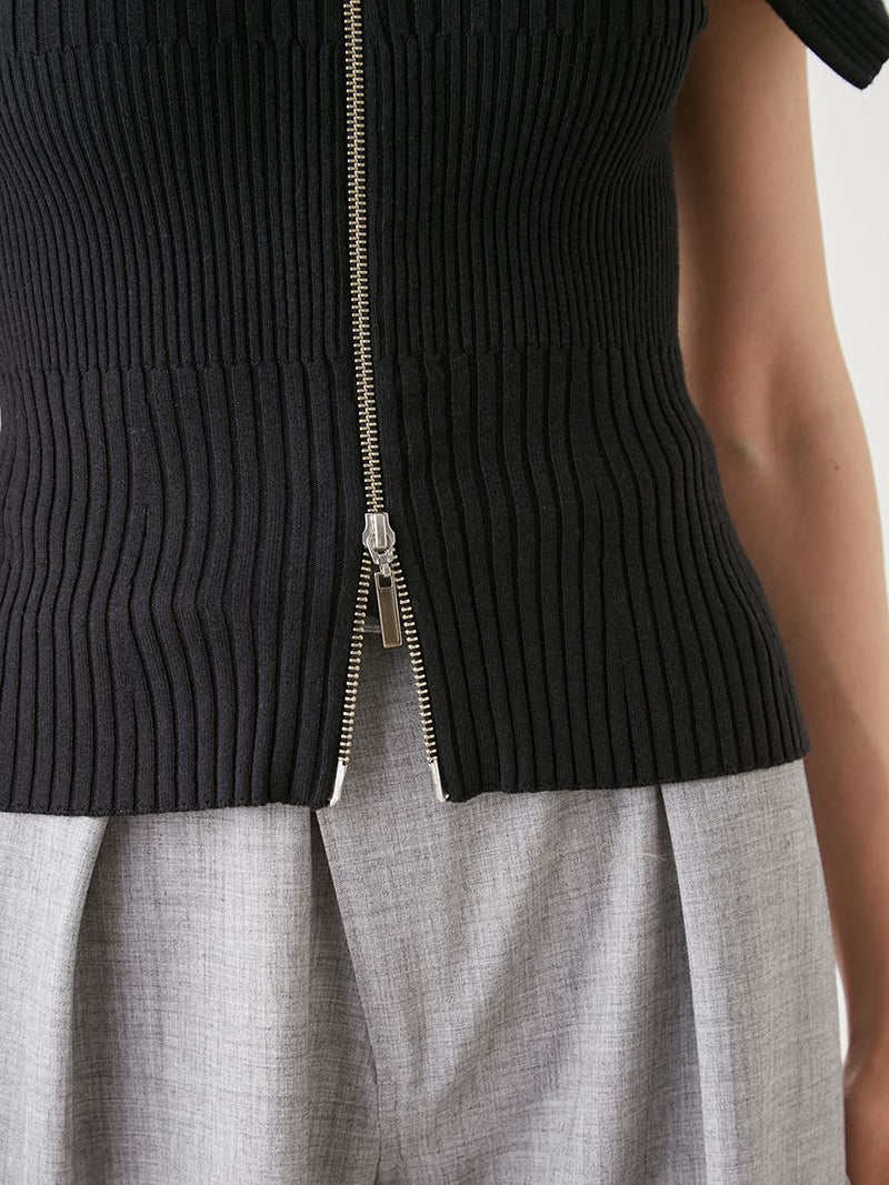 front zip design knit pullover