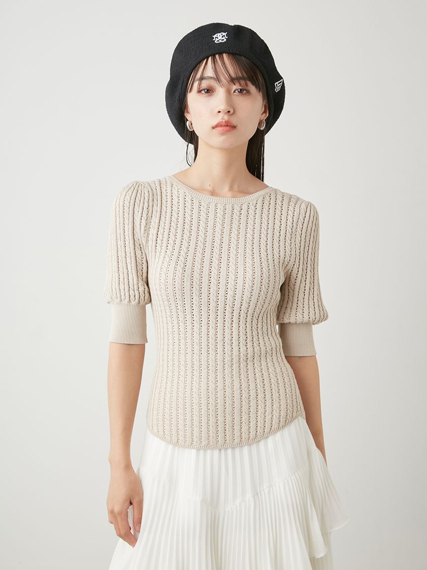 トップス aclent Back ribbon rib knit tops Amazon.co.jp: ACLENT Back ribbon rib knit tops NAVY : 文房具