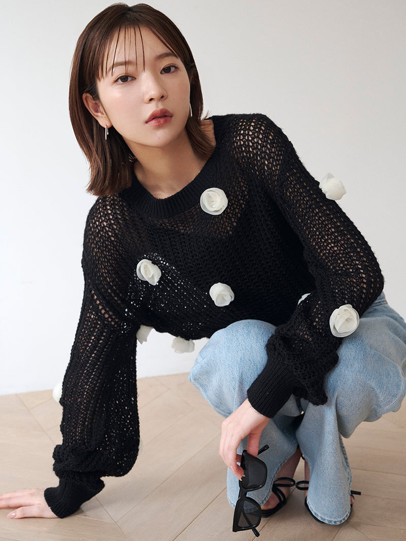 flower motif knit pullover