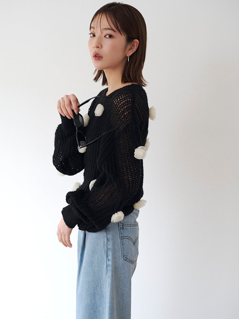 flower motif knit pullover