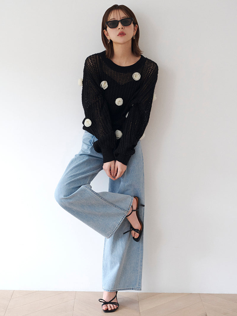 flower motif knit pullover