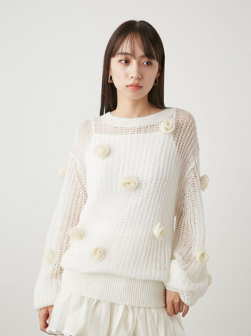 flower motif knit pullover