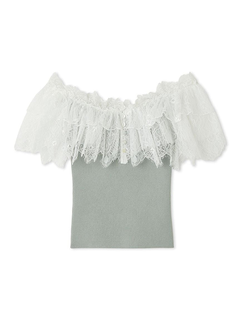 lace-docking knit pullover