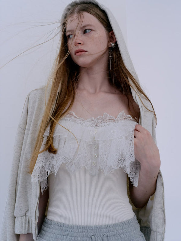 lace-docking knit pullover