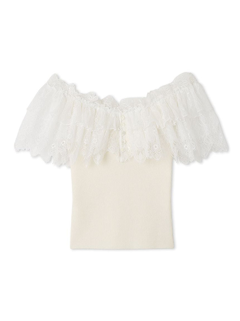 lace-docking knit pullover