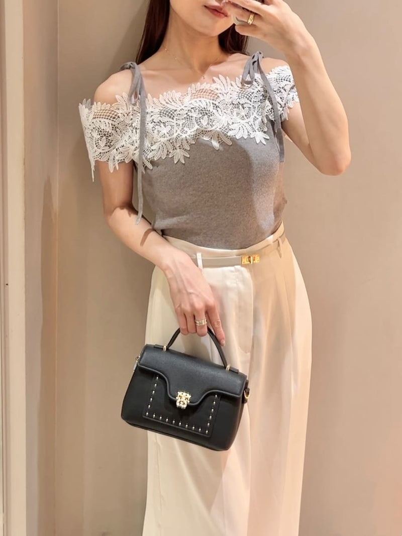 lace combination half sleeve knit pullover