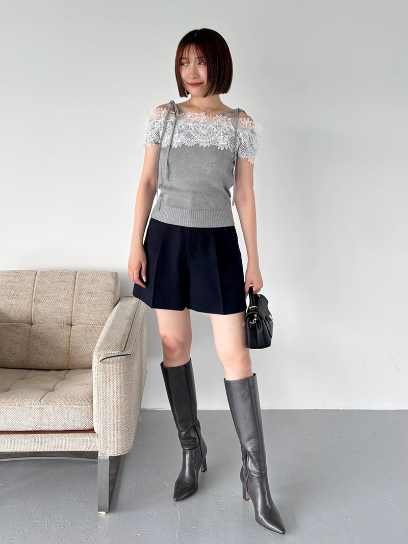 lace combination half sleeve knit pullover