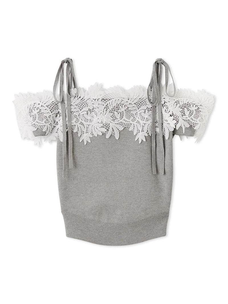 lace combination half sleeve knit pullover