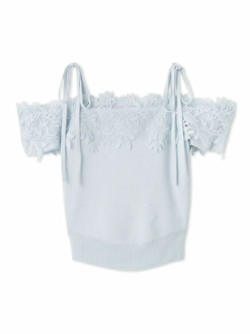 lace combination half sleeve knit pullover