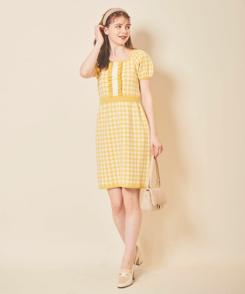 gingham jacquard knit dress