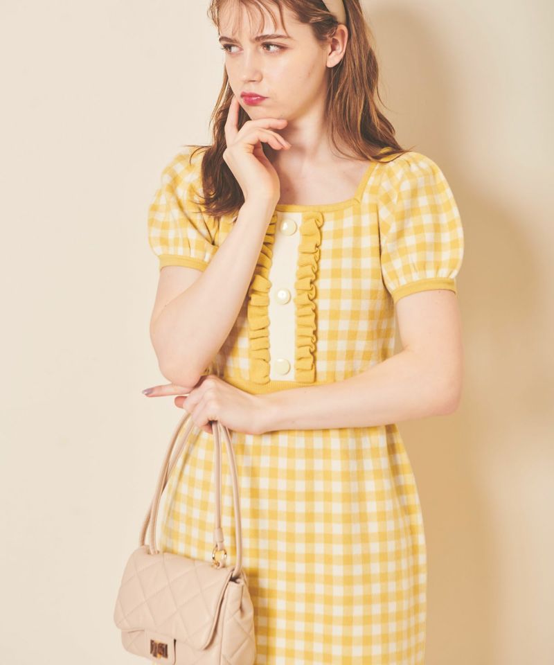 gingham jacquard knit dress