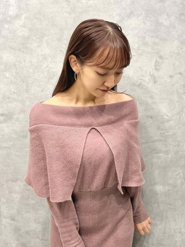 slit shawl off-shoulder dress