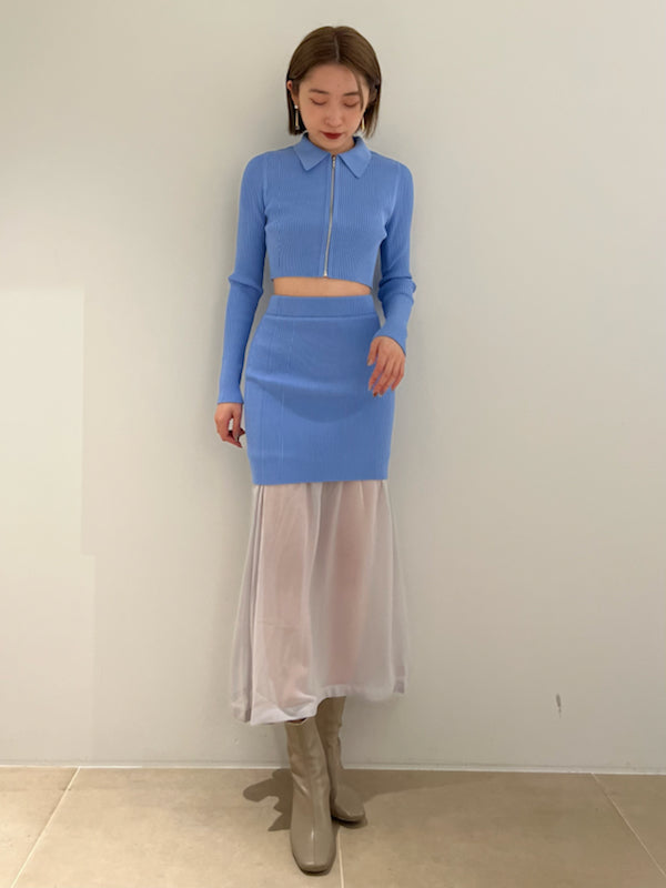 sustainable knit docking hem sheer skirt