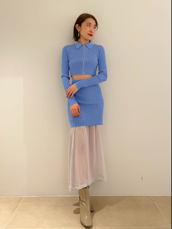 sustainable knit docking hem sheer skirt