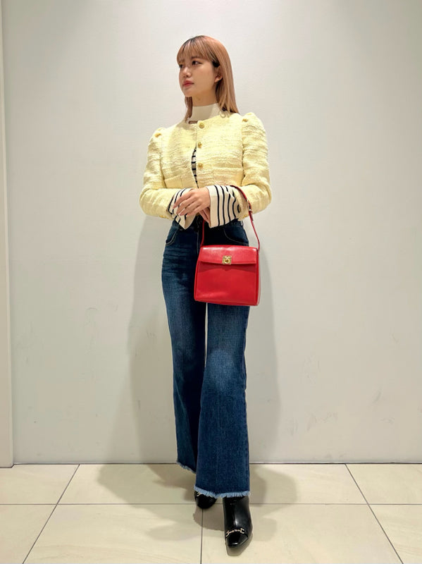 back lace-up semi-flare denim pants