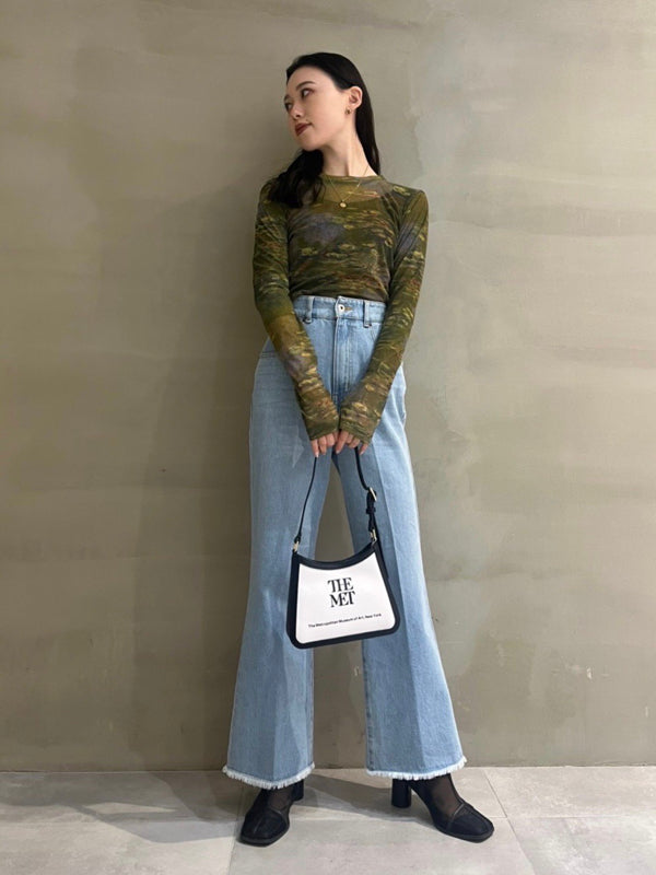 back lace-up semi-flare denim pants