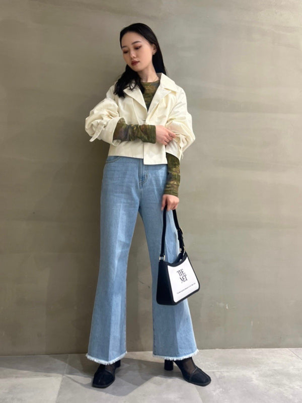 back lace-up semi-flare denim pants