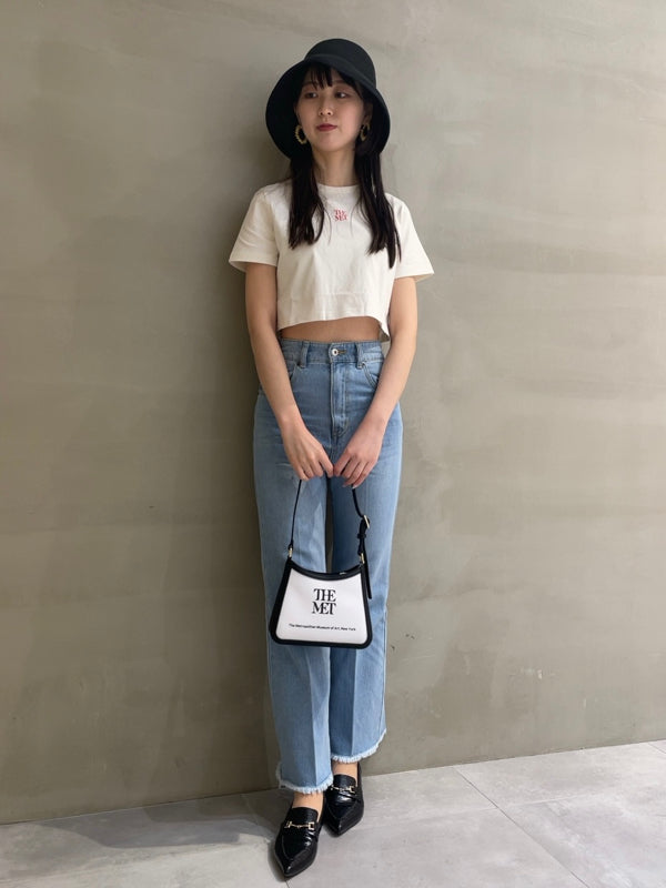 back lace-up semi-flare denim pants