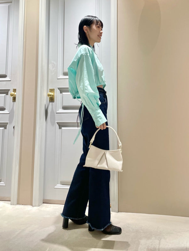 back lace-up semi-flare denim pants