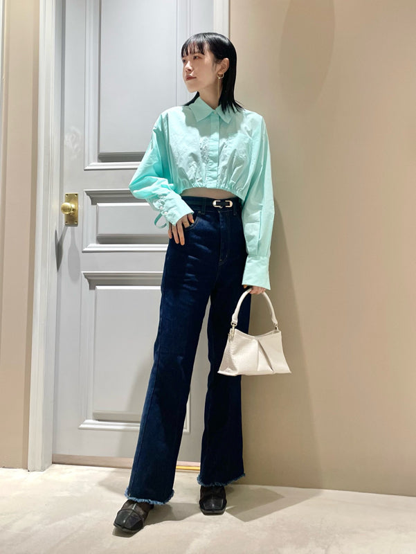 back lace-up semi-flare denim pants