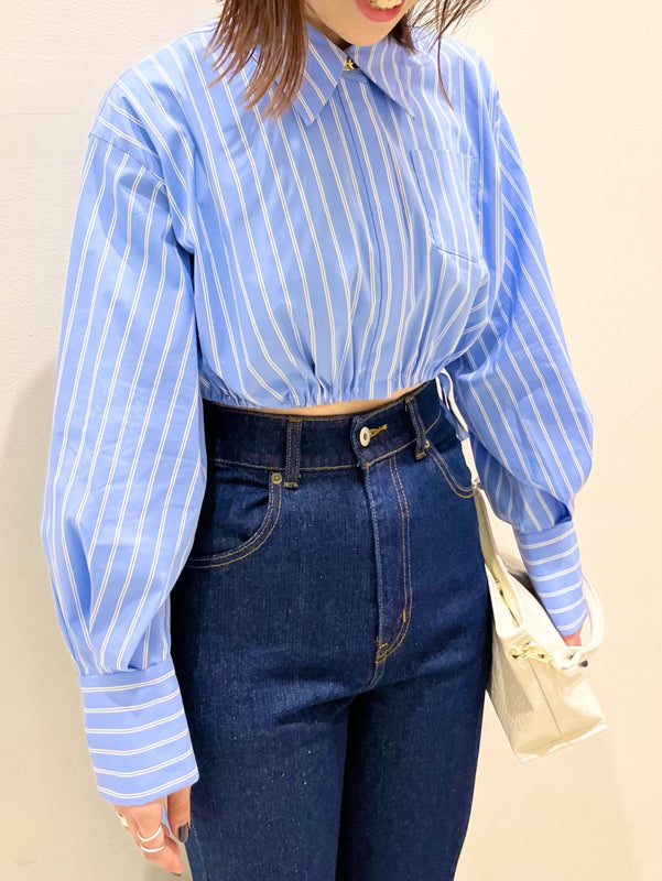 back lace-up semi-flare denim pants