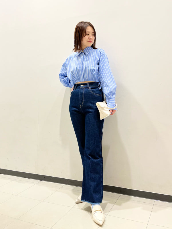 back lace-up semi-flare denim pants