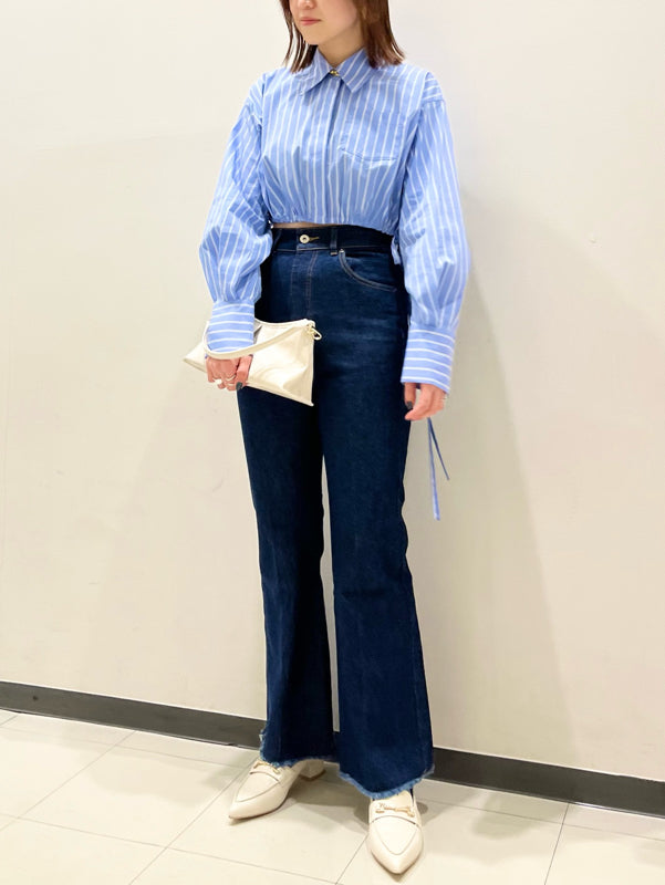 back lace-up semi-flare denim pants