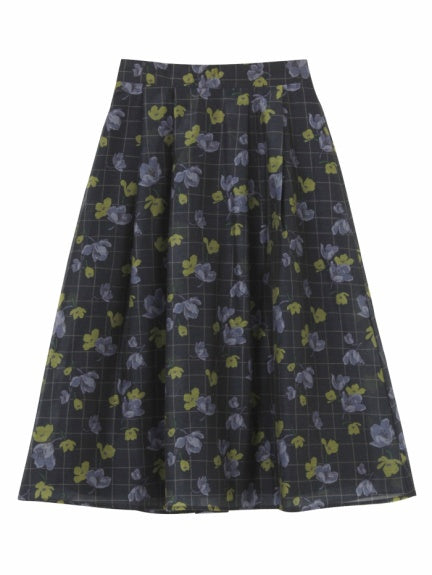 check flower sheer middle skirt
