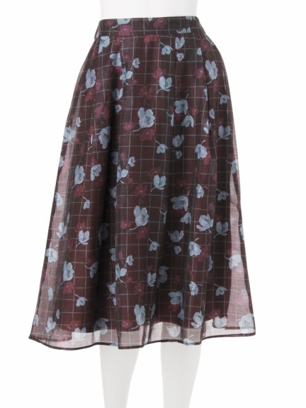 check flower sheer middle skirt