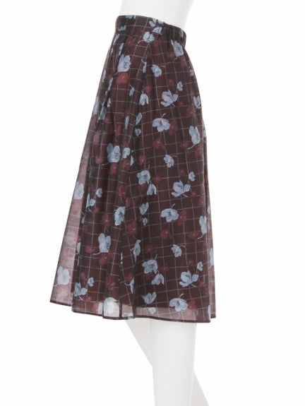 check flower sheer middle skirt