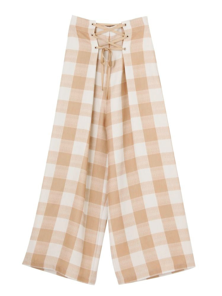 gingham check wide pants