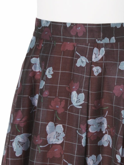 check flower sheer middle skirt