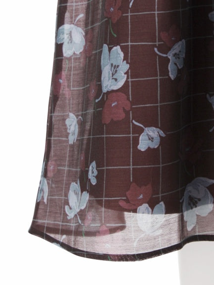 check flower sheer middle skirt