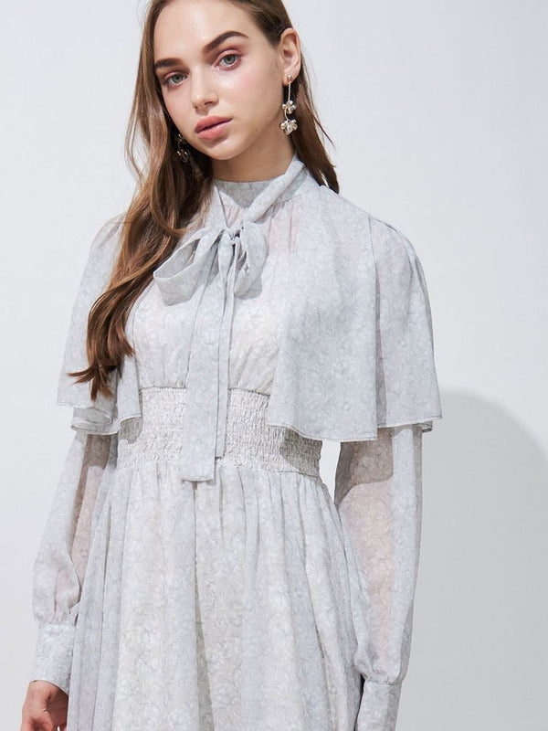 arabesque print cape sleeve dress