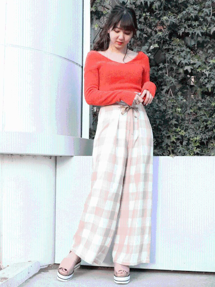 gingham check wide pants