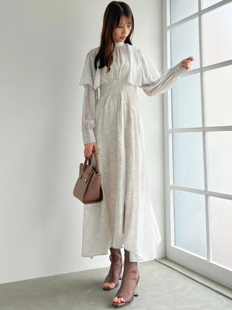 arabesque print cape sleeve dress