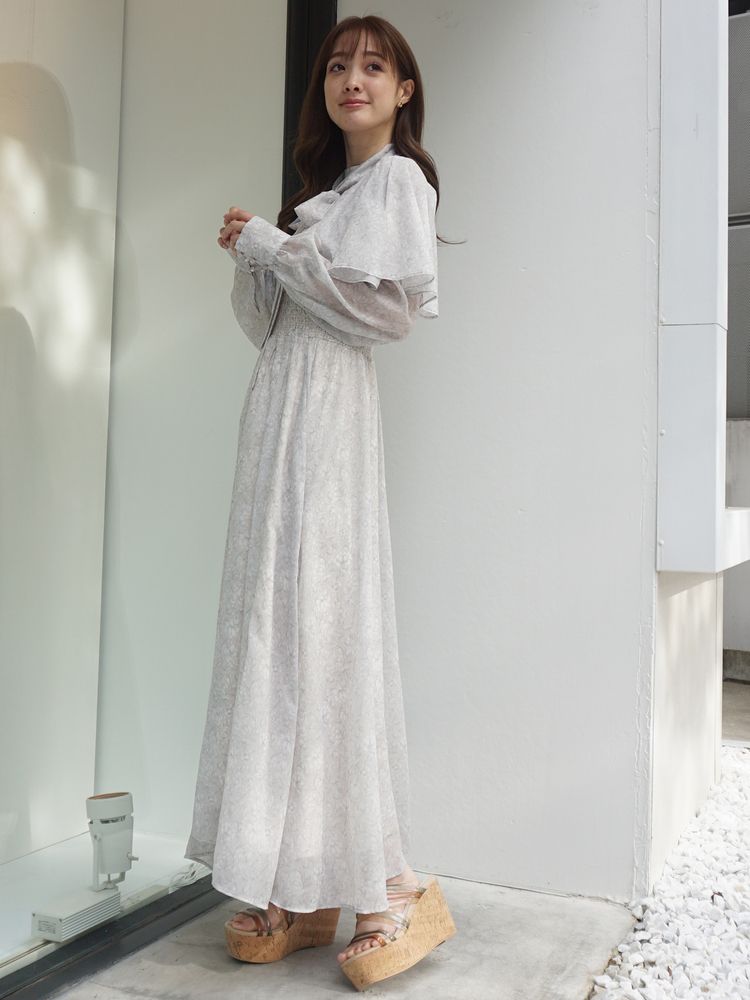 arabesque print cape sleeve dress