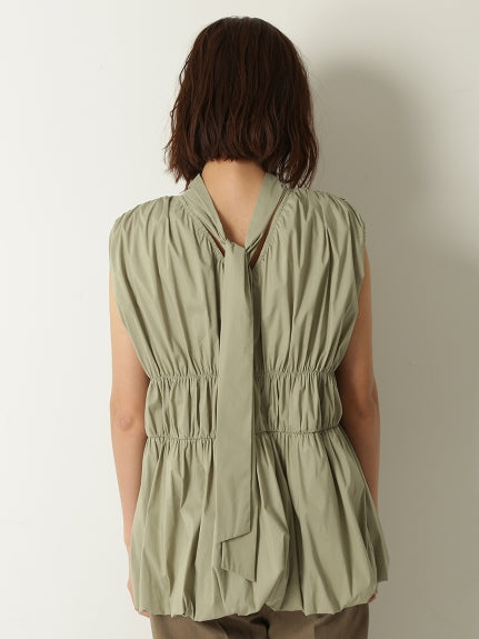 back ribbon shirring balloon blouse