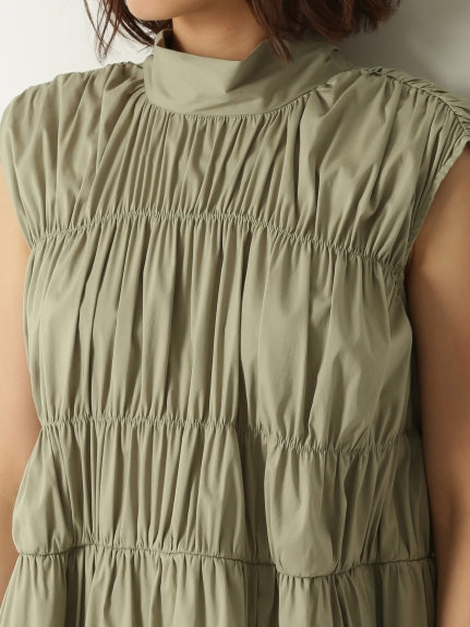 back ribbon shirring balloon blouse