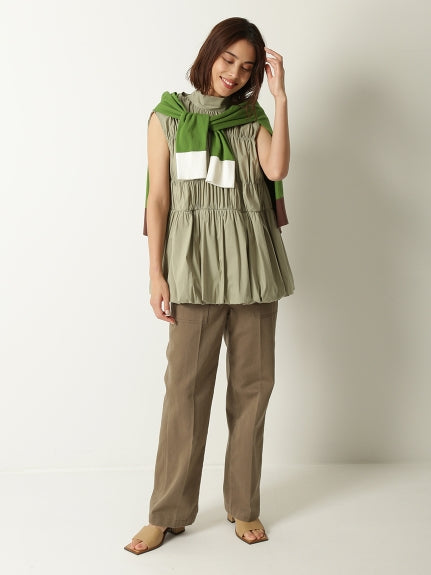 back ribbon shirring balloon blouse