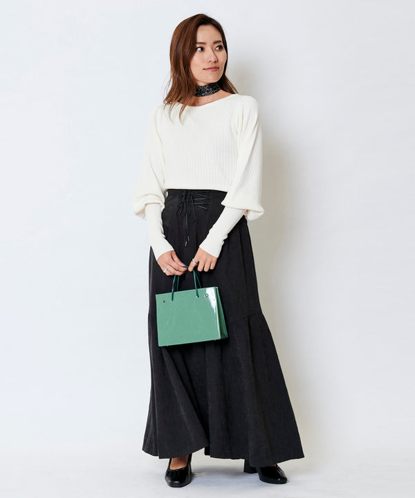 peach satin gathered volume skirt