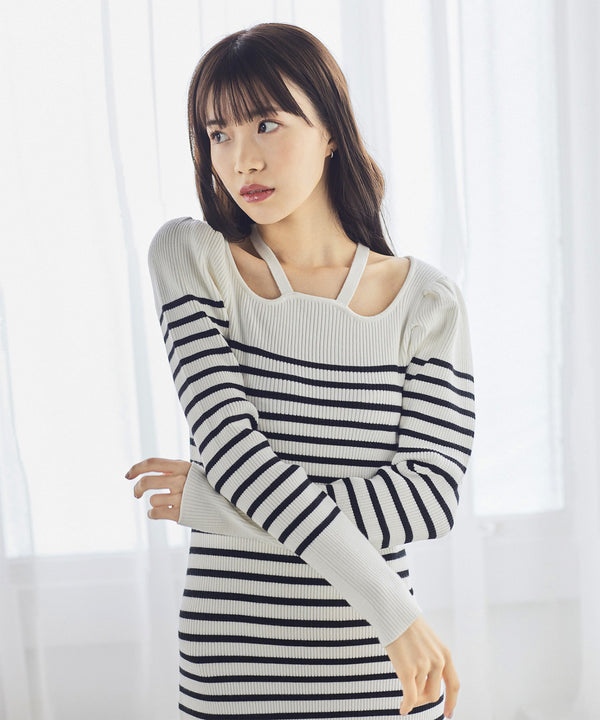 curve neck border knit dress