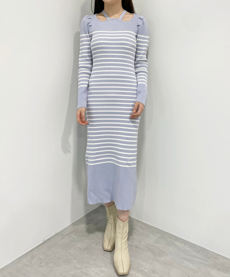 curve neck border knit dress