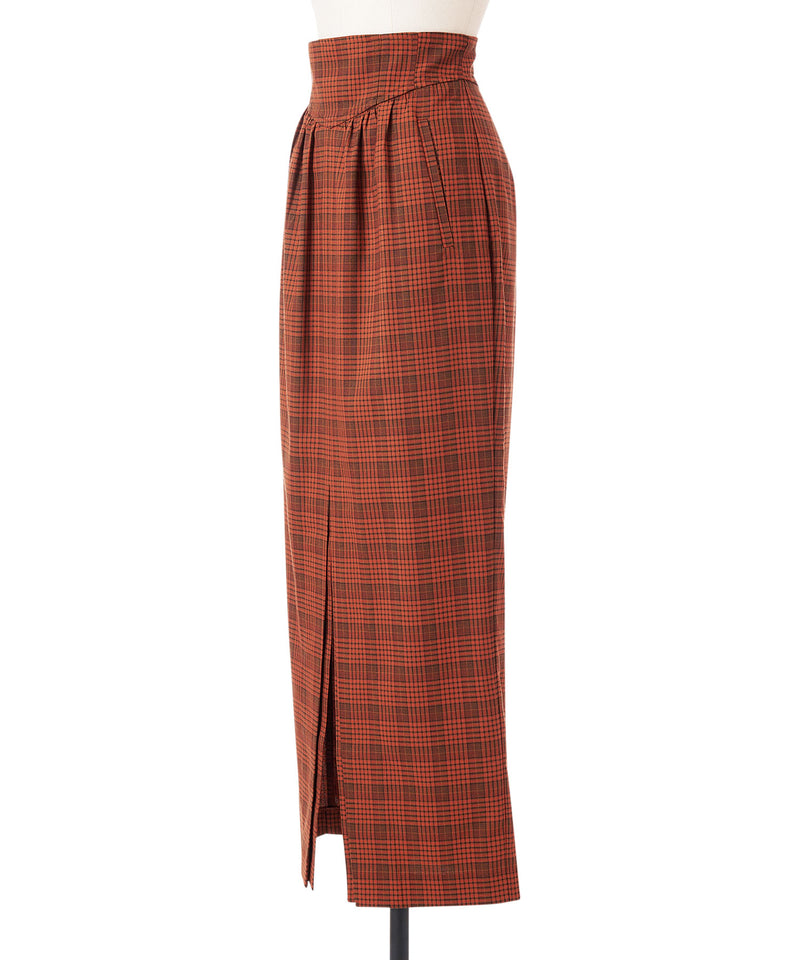 High waist corset ribbon check skirt