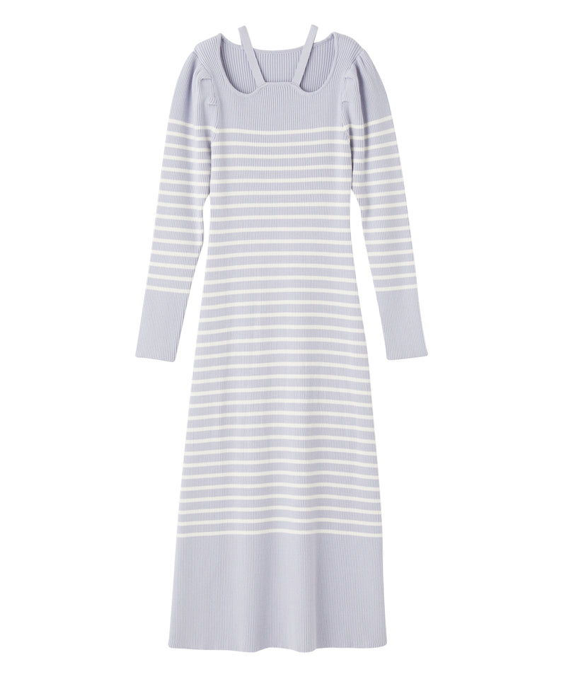 curve neck border knit dress