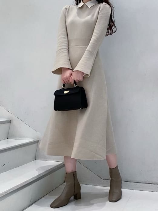 white collar knit dress