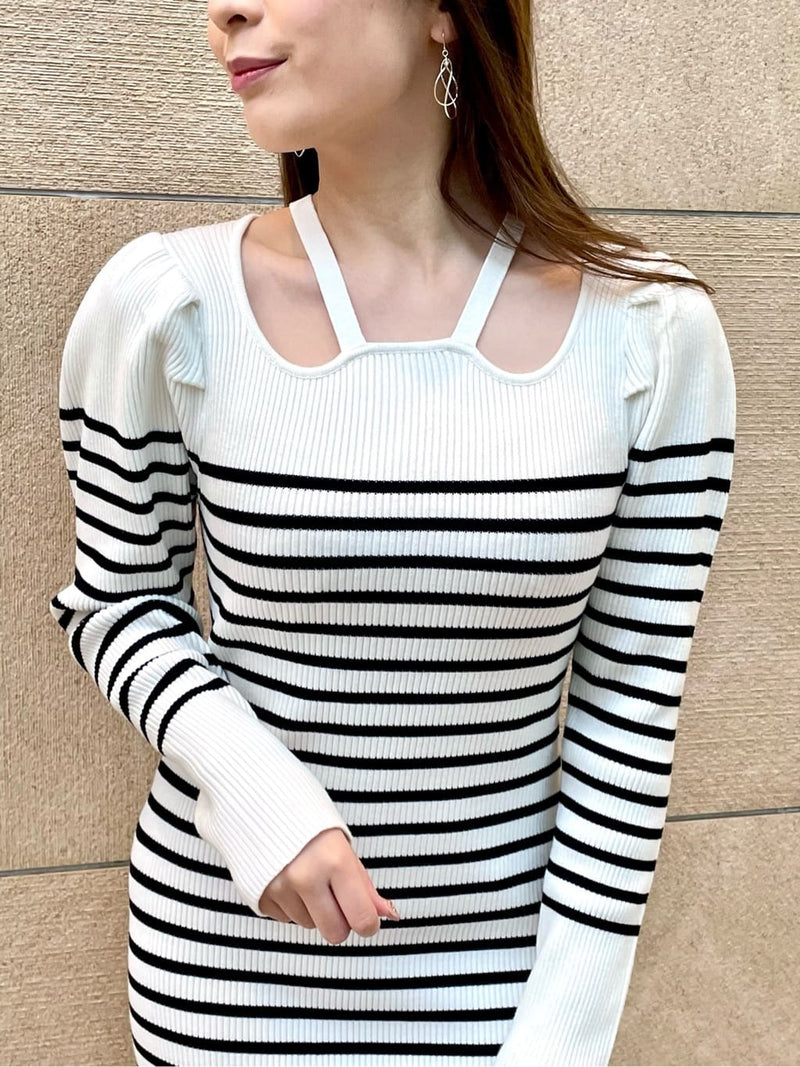 curve neck border knit dress